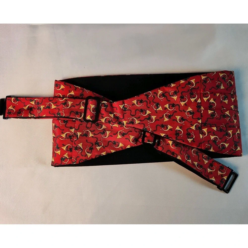 NIB Vintage Alynn USA Silk Cummerbund Bow Tie Set French Horn Music Red Tuxedo